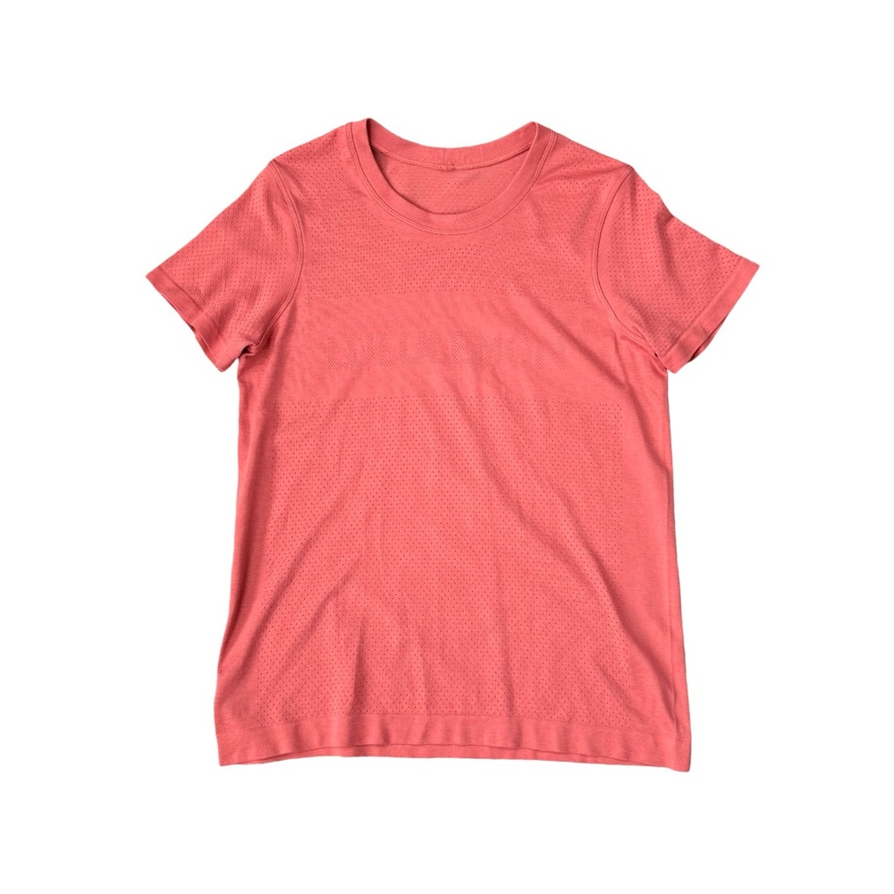 Lululemon Breeze Short Sleeve Coral Shirt 
Special Edition Lululemon logo 6-8